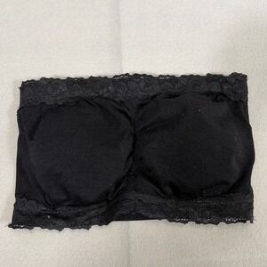 DS Women Black Lace Trim Bandeau Bra Strapless Padded Tube Top Small RN 71222